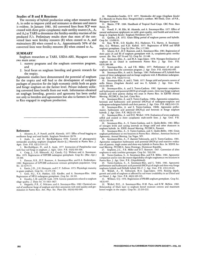 Proceedings of the 20th Annual meeting of the Caribbean Food Crops Society. St. Croix, U.S. Virgin Islands : October 21-26, 1984 - Page 292