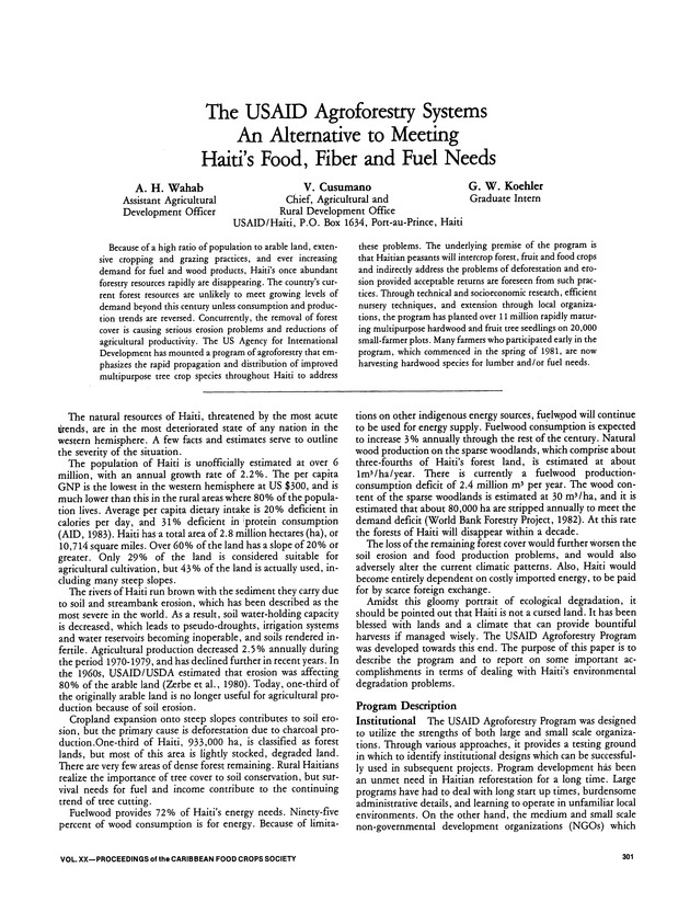 Proceedings of the 20th Annual meeting of the Caribbean Food Crops Society. St. Croix, U.S. Virgin Islands : October 21-26, 1984 - Page 301