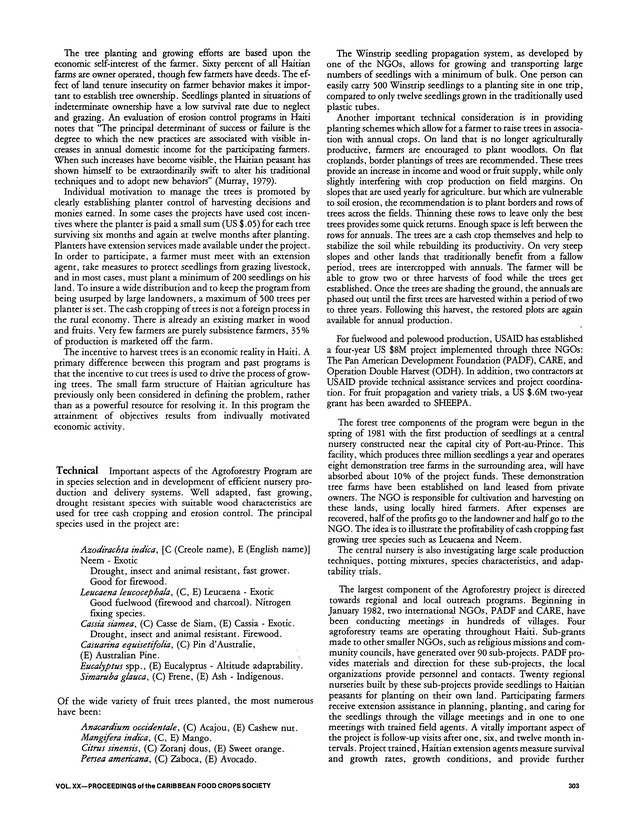 Proceedings of the 20th Annual meeting of the Caribbean Food Crops Society. St. Croix, U.S. Virgin Islands : October 21-26, 1984 - Page 303