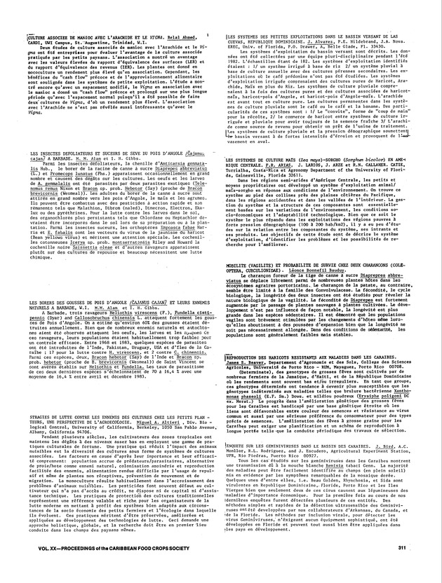 Proceedings of the 20th Annual meeting of the Caribbean Food Crops Society. St. Croix, U.S. Virgin Islands : October 21-26, 1984 - Page 311