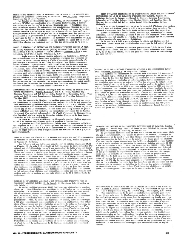 Proceedings of the 20th Annual meeting of the Caribbean Food Crops Society. St. Croix, U.S. Virgin Islands : October 21-26, 1984 - Page 313