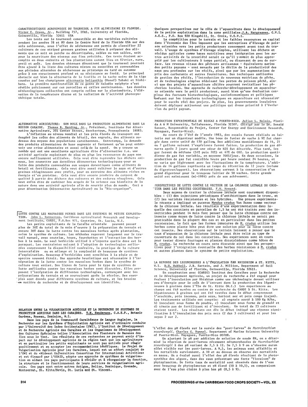 Proceedings of the 20th Annual meeting of the Caribbean Food Crops Society. St. Croix, U.S. Virgin Islands : October 21-26, 1984 - Page 314