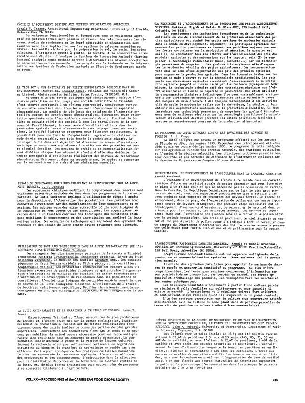 Proceedings of the 20th Annual meeting of the Caribbean Food Crops Society. St. Croix, U.S. Virgin Islands : October 21-26, 1984 - Page 315