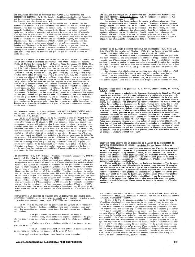 Proceedings of the 20th Annual meeting of the Caribbean Food Crops Society. St. Croix, U.S. Virgin Islands : October 21-26, 1984 - Page 317