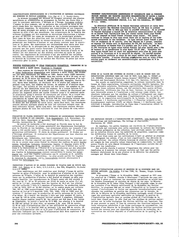 Proceedings of the 20th Annual meeting of the Caribbean Food Crops Society. St. Croix, U.S. Virgin Islands : October 21-26, 1984 - Page 318