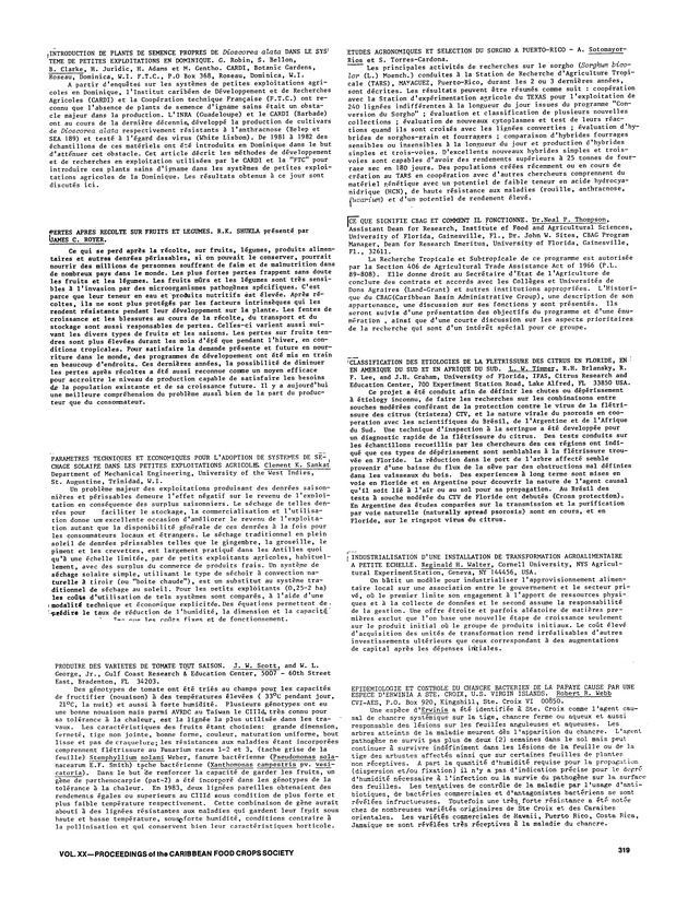 Proceedings of the 20th Annual meeting of the Caribbean Food Crops Society. St. Croix, U.S. Virgin Islands : October 21-26, 1984 - Page 319