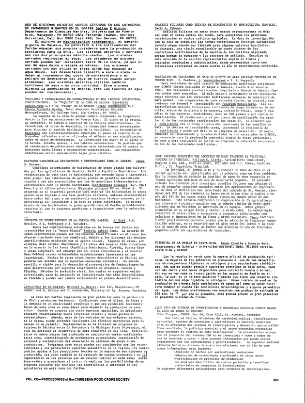 Proceedings of the 20th Annual meeting of the Caribbean Food Crops Society. St. Croix, U.S. Virgin Islands : October 21-26, 1984 - Page 323