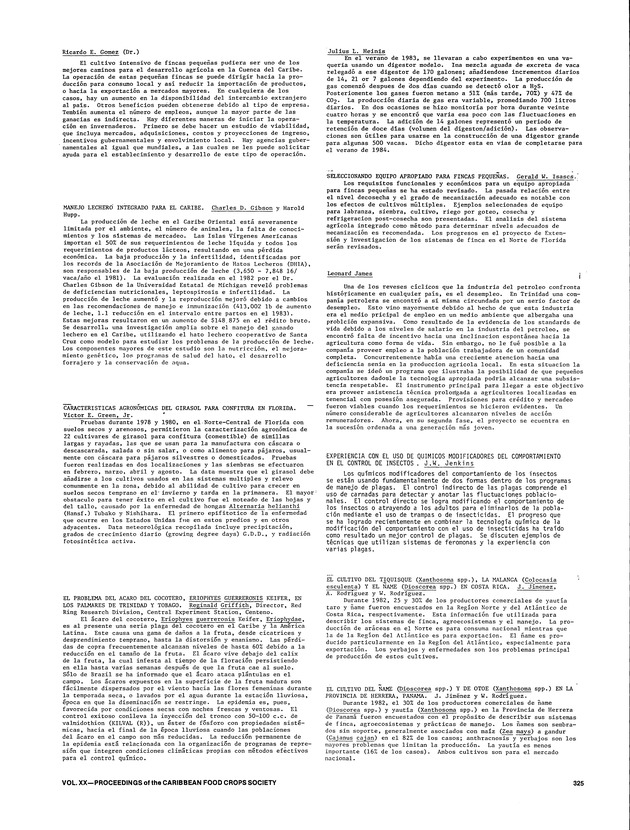 Proceedings of the 20th Annual meeting of the Caribbean Food Crops Society. St. Croix, U.S. Virgin Islands : October 21-26, 1984 - Page 325