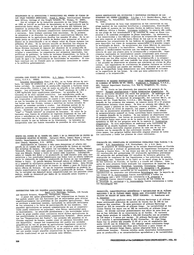 Proceedings of the 20th Annual meeting of the Caribbean Food Crops Society. St. Croix, U.S. Virgin Islands : October 21-26, 1984 - Page 328