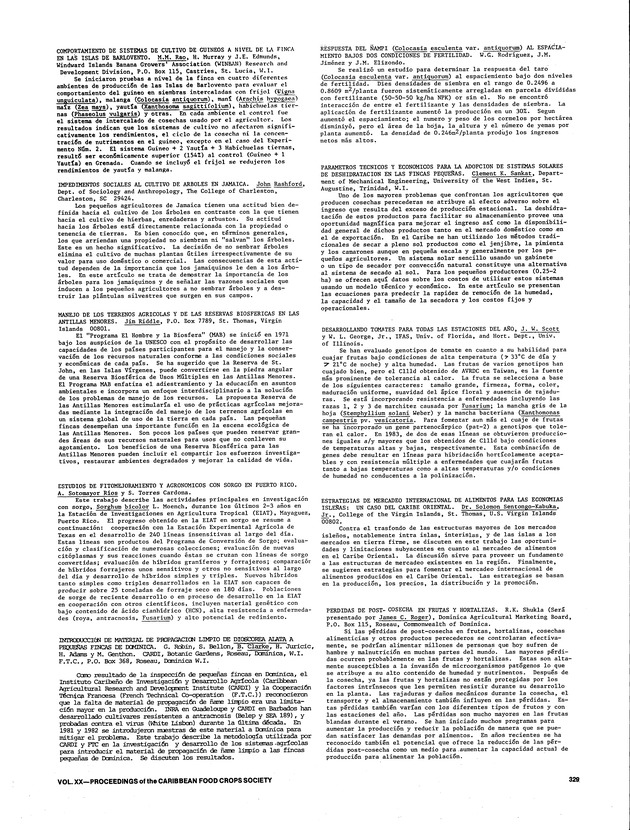 Proceedings of the 20th Annual meeting of the Caribbean Food Crops Society. St. Croix, U.S. Virgin Islands : October 21-26, 1984 - Page 329