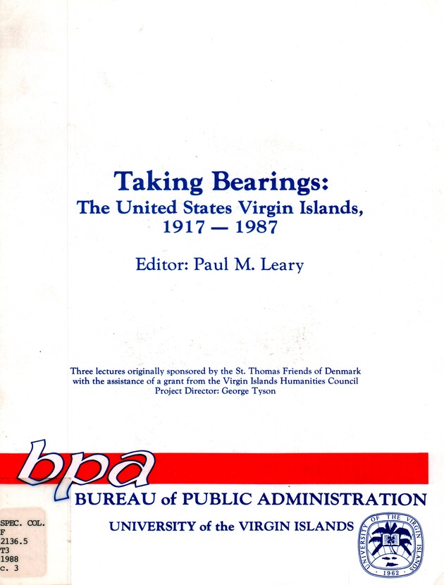 Taking Bearings: The United States Virgin Islands 1917-1987 - Front Cover