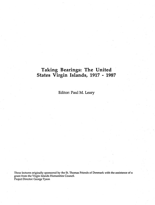 Taking Bearings: The United States Virgin Islands 1917-1987 - Title Page 1