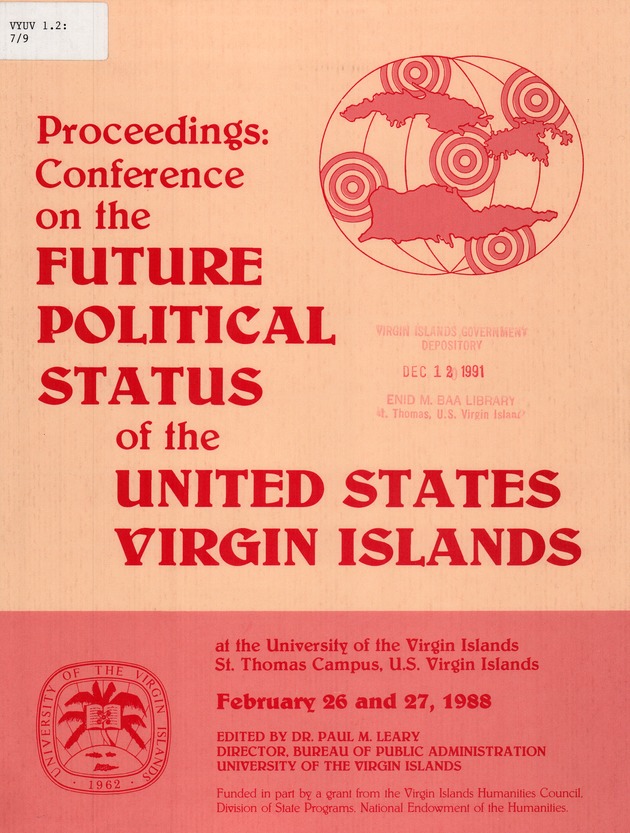 Proceedings : Conference on the Future Political Status of the United States Virgin Islands (February,1988) - Front Cover 1