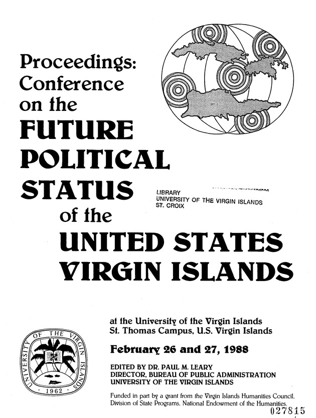 Proceedings : Conference on the Future Political Status of the United States Virgin Islands (February,1988) - Title Page