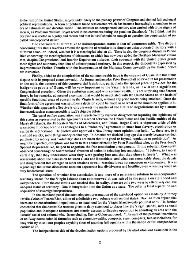 Proceedings : Conference on the Future Political Status of the United States Virgin Islands (February,1988) - Page 2