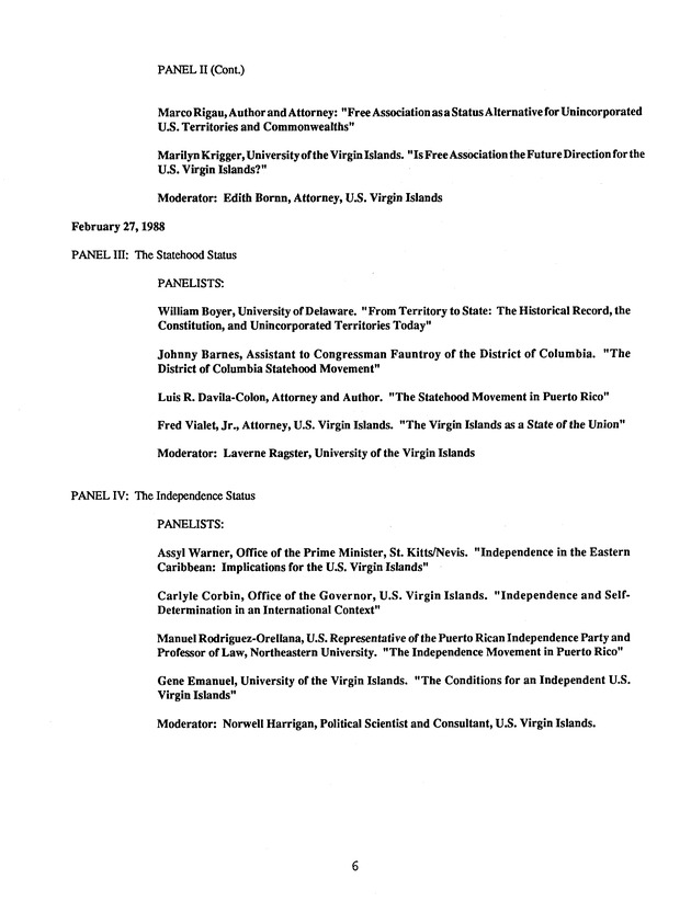 Proceedings : Conference on the Future Political Status of the United States Virgin Islands (February,1988) - Page 6