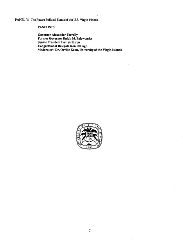 Proceedings : Conference on the Future Political Status of the United States Virgin Islands (February,1988) - Page 7