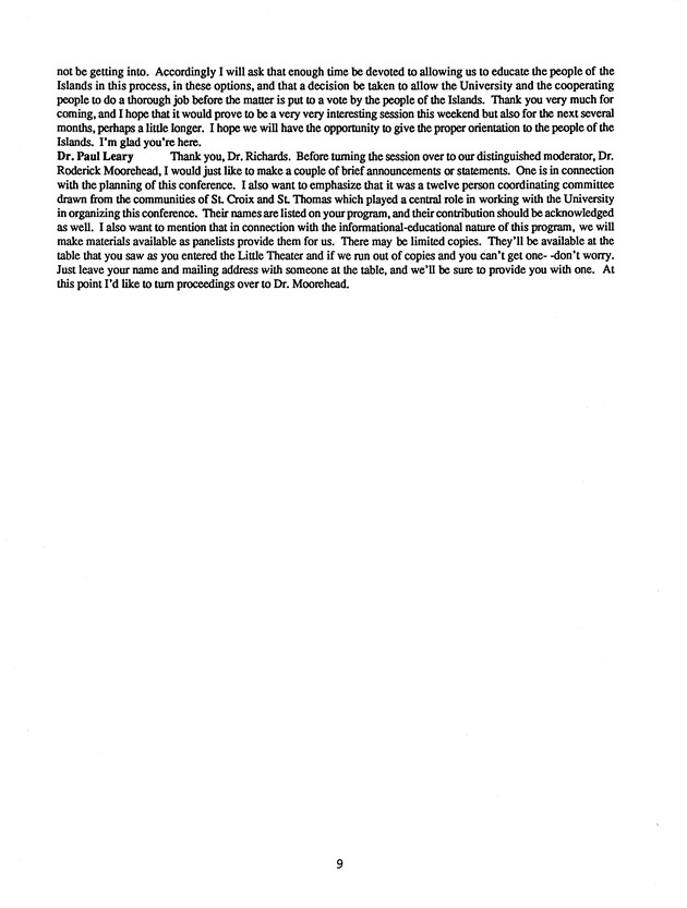 Proceedings : Conference on the Future Political Status of the United States Virgin Islands (February,1988) - Page 9