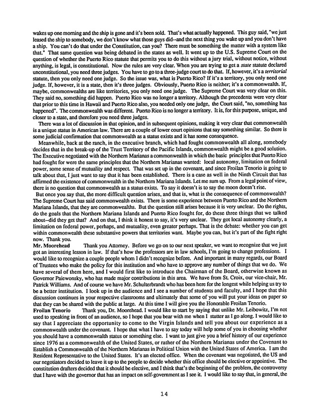 Proceedings : Conference on the Future Political Status of the United States Virgin Islands (February,1988) - Page 14