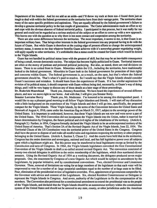 Proceedings : Conference on the Future Political Status of the United States Virgin Islands (February,1988) - Page 19