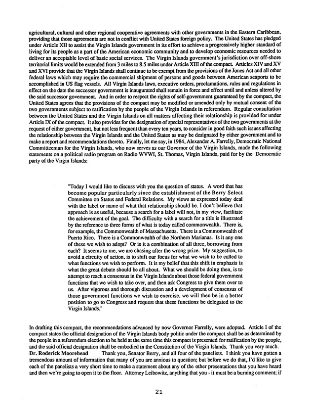 Proceedings : Conference on the Future Political Status of the United States Virgin Islands (February,1988) - Page 21