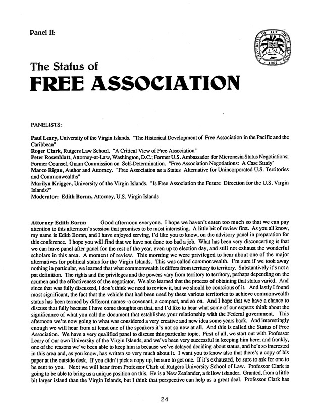 Proceedings : Conference on the Future Political Status of the United States Virgin Islands (February,1988) - Page 24