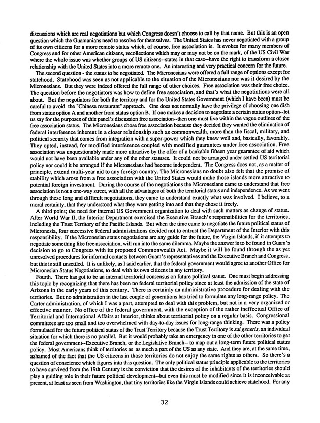 Proceedings : Conference on the Future Political Status of the United States Virgin Islands (February,1988) - Page 32