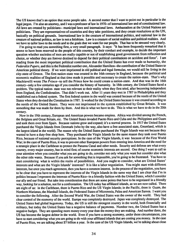 Proceedings : Conference on the Future Political Status of the United States Virgin Islands (February,1988) - Page 34