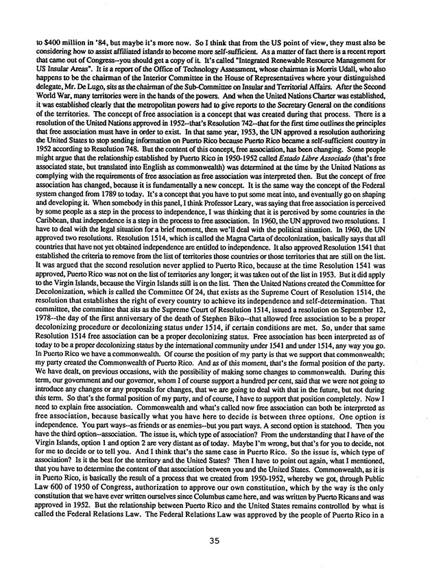 Proceedings : Conference on the Future Political Status of the United States Virgin Islands (February,1988) - Page 35