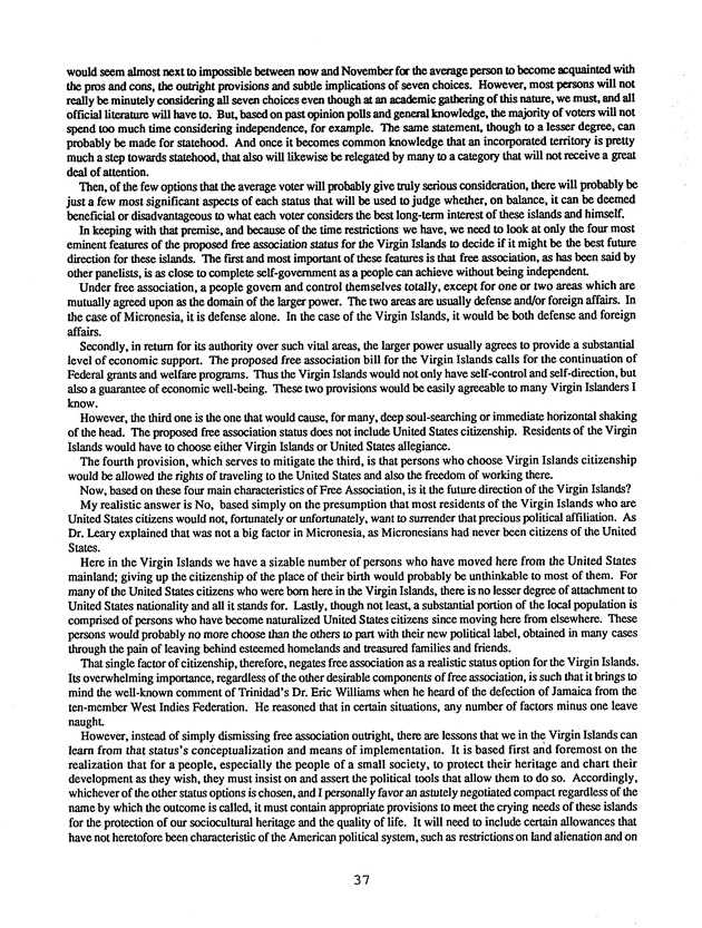 Proceedings : Conference on the Future Political Status of the United States Virgin Islands (February,1988) - Page 37