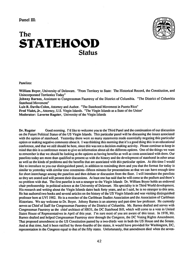 Proceedings : Conference on the Future Political Status of the United States Virgin Islands (February,1988) - Page 42