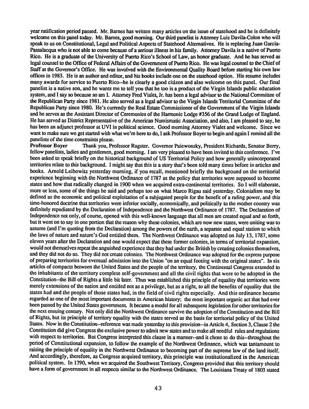 Proceedings : Conference on the Future Political Status of the United States Virgin Islands (February,1988) - Page 43