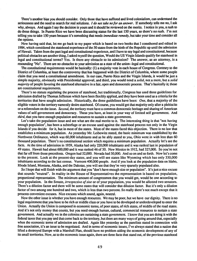 Proceedings : Conference on the Future Political Status of the United States Virgin Islands (February,1988) - Page 49