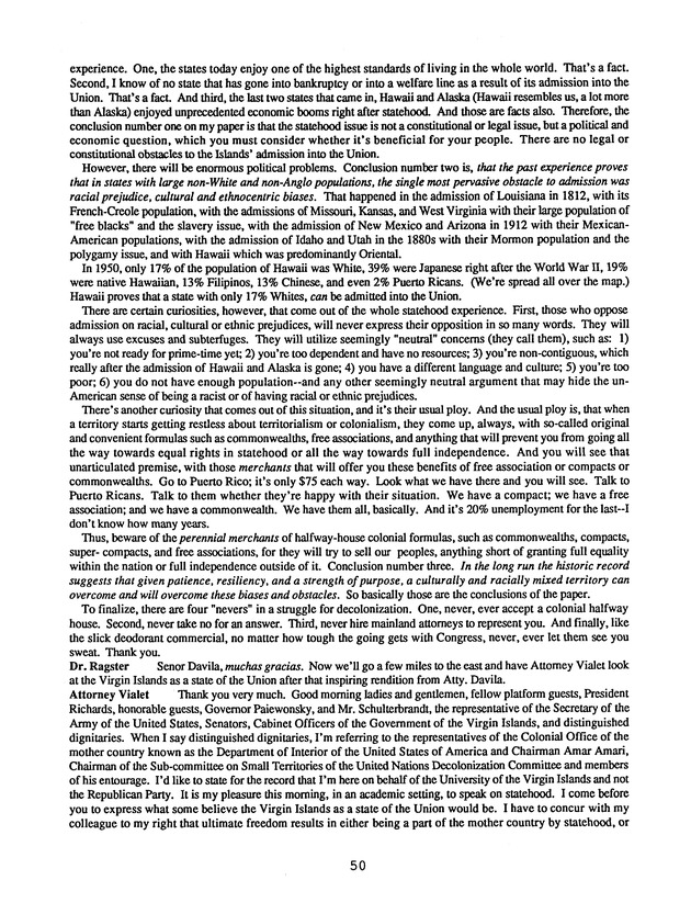 Proceedings : Conference on the Future Political Status of the United States Virgin Islands (February,1988) - Page 50