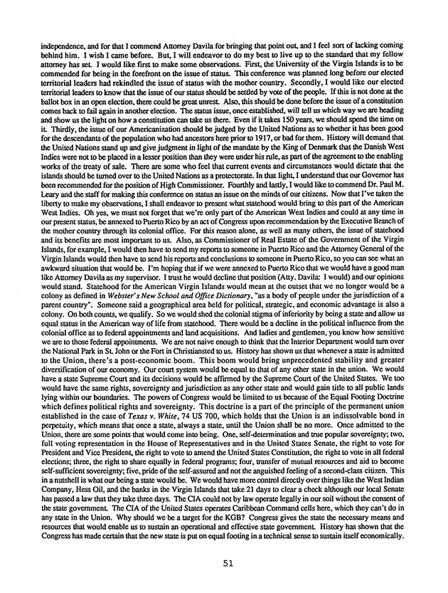 Proceedings : Conference on the Future Political Status of the United States Virgin Islands (February,1988) - Page 51