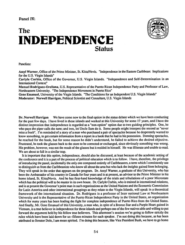 Proceedings : Conference on the Future Political Status of the United States Virgin Islands (February,1988) - Page 54