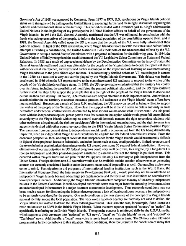 Proceedings : Conference on the Future Political Status of the United States Virgin Islands (February,1988) - Page 58