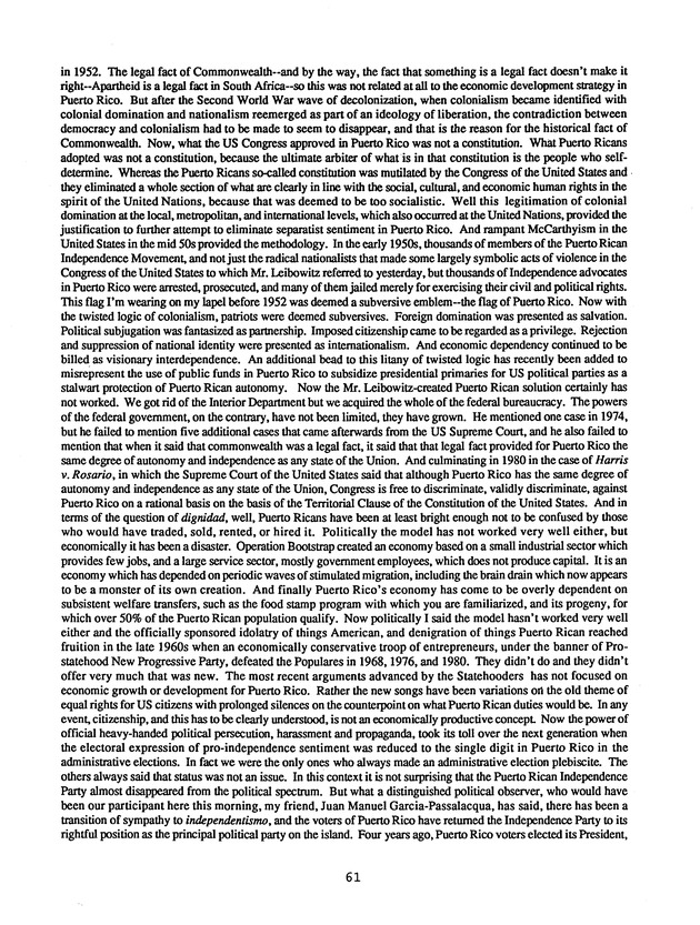 Proceedings : Conference on the Future Political Status of the United States Virgin Islands (February,1988) - Page 61