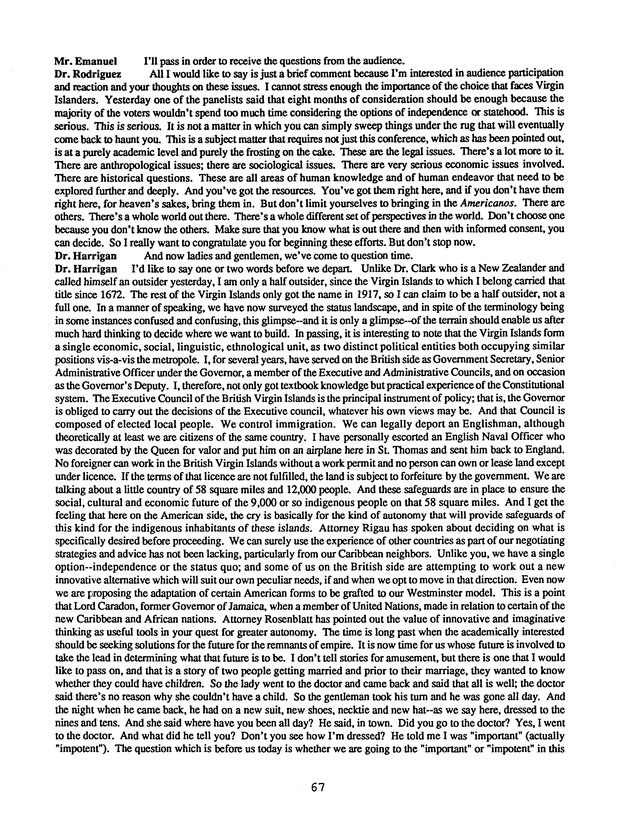 Proceedings : Conference on the Future Political Status of the United States Virgin Islands (February,1988) - Page 67