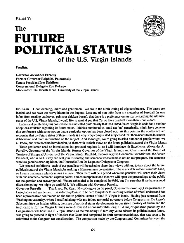 Proceedings : Conference on the Future Political Status of the United States Virgin Islands (February,1988) - Page 69