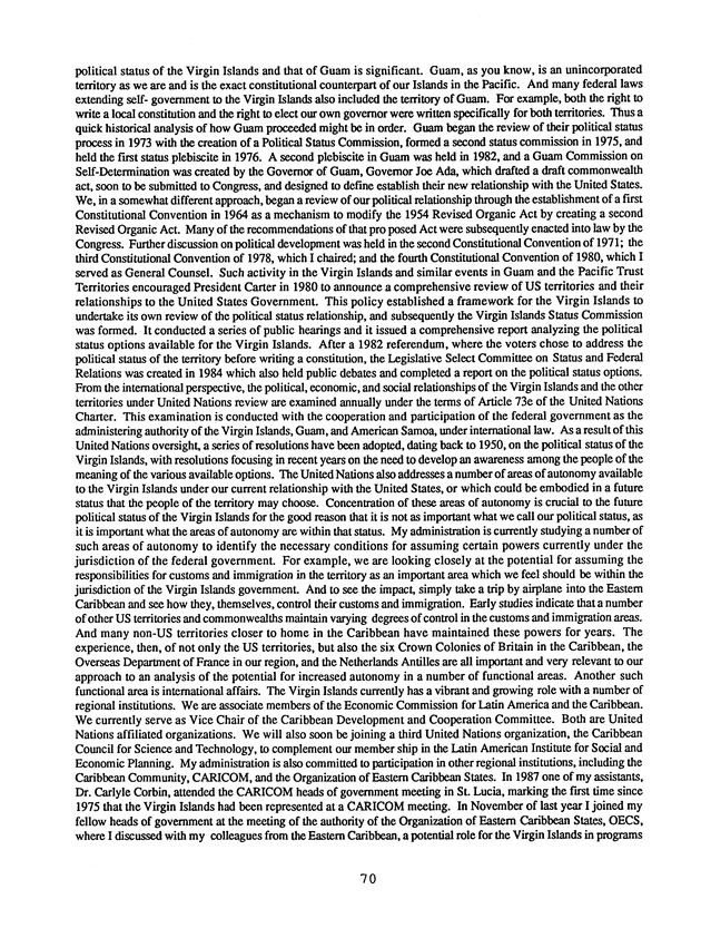 Proceedings : Conference on the Future Political Status of the United States Virgin Islands (February,1988) - Page 70