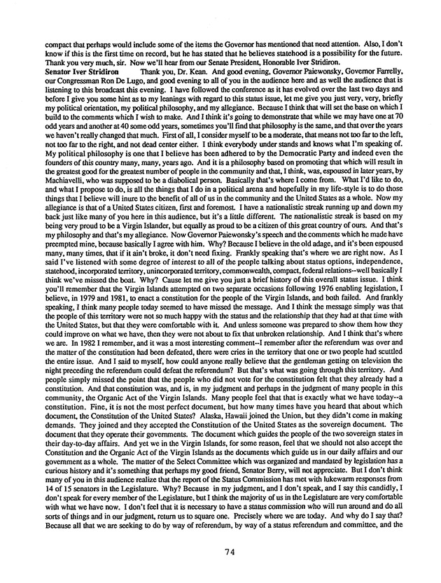 Proceedings : Conference on the Future Political Status of the United States Virgin Islands (February,1988) - Page 74