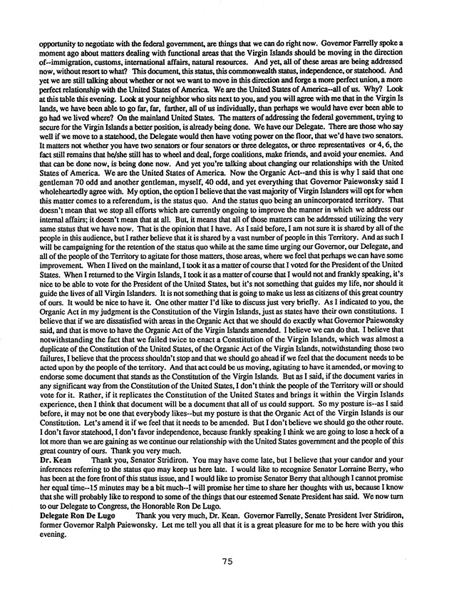 Proceedings : Conference on the Future Political Status of the United States Virgin Islands (February,1988) - Page 75