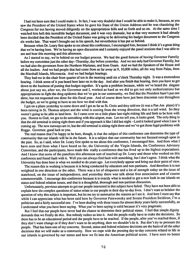 Proceedings : Conference on the Future Political Status of the United States Virgin Islands (February,1988) - Page 76