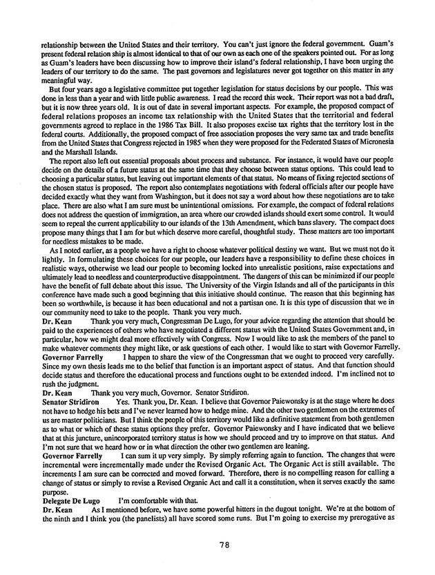 Proceedings : Conference on the Future Political Status of the United States Virgin Islands (February,1988) - Page 78