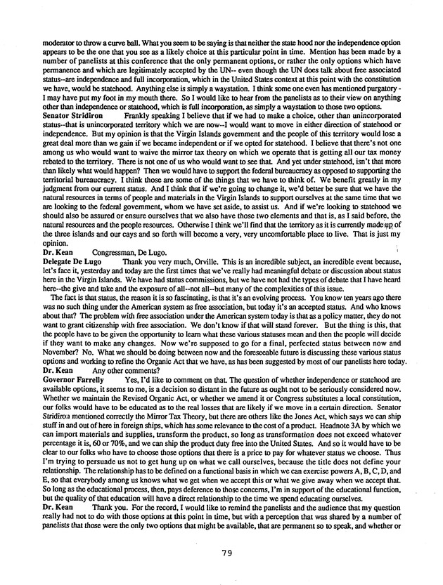 Proceedings : Conference on the Future Political Status of the United States Virgin Islands (February,1988) - Page 79