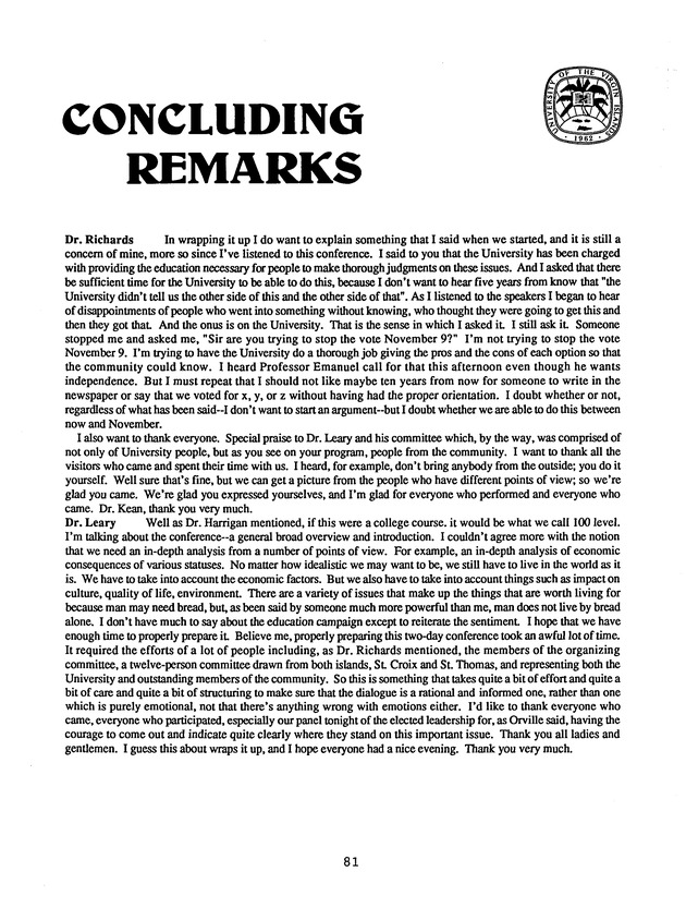 Proceedings : Conference on the Future Political Status of the United States Virgin Islands (February,1988) - Page 81