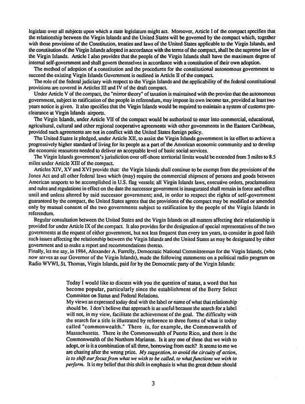 Proceedings : Conference on the Future Political Status of the United States Virgin Islands (February,1988) - Page 87