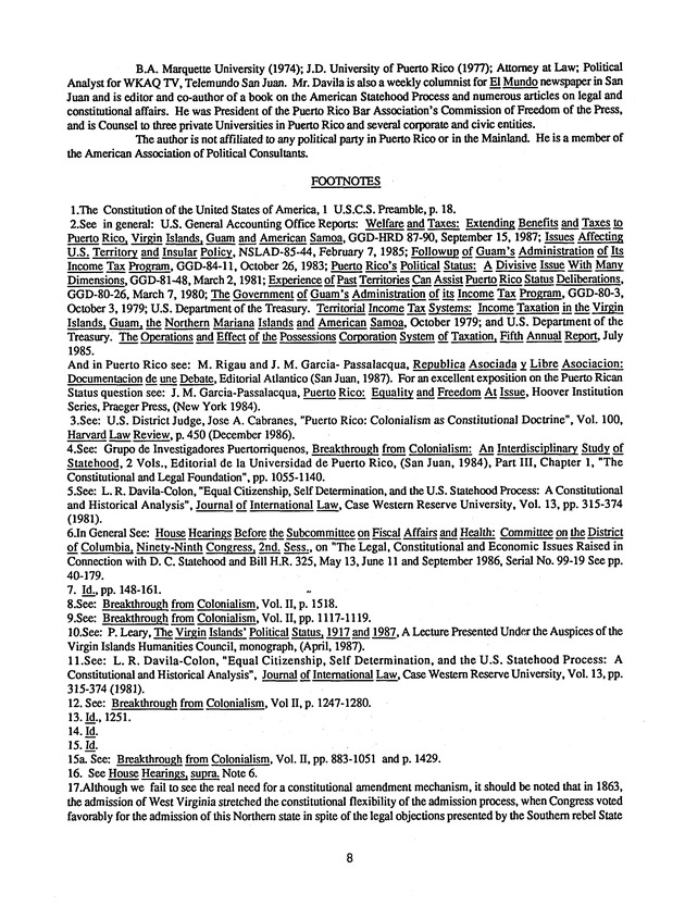 Proceedings : Conference on the Future Political Status of the United States Virgin Islands (February,1988) - Page 118