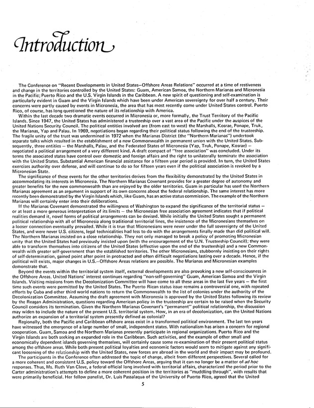 Proceedings: Conference on Recent Developments in United States - Offshore Areas Relations (March 1982) - Page 5